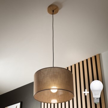 Brilagi - LED Ljuskrona med textilsladd ANTHONY 1xE27/60W/230V ek/brun