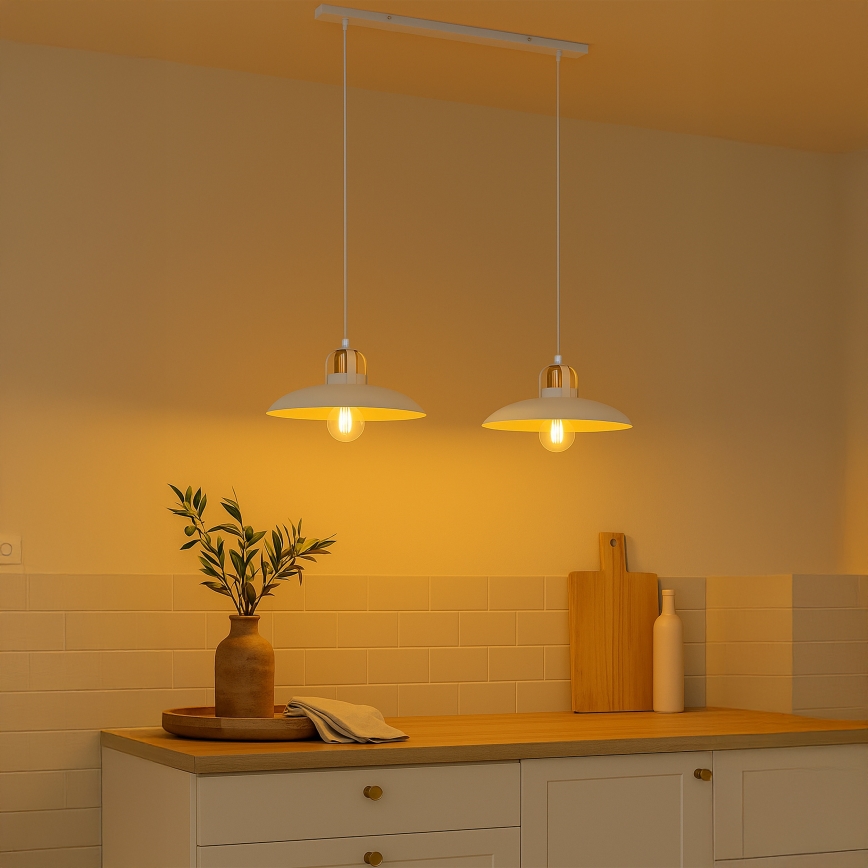 Brilagi - LED Ljuskrona med textilsladd FLAMENGO 2xE27/60W/230V vit
