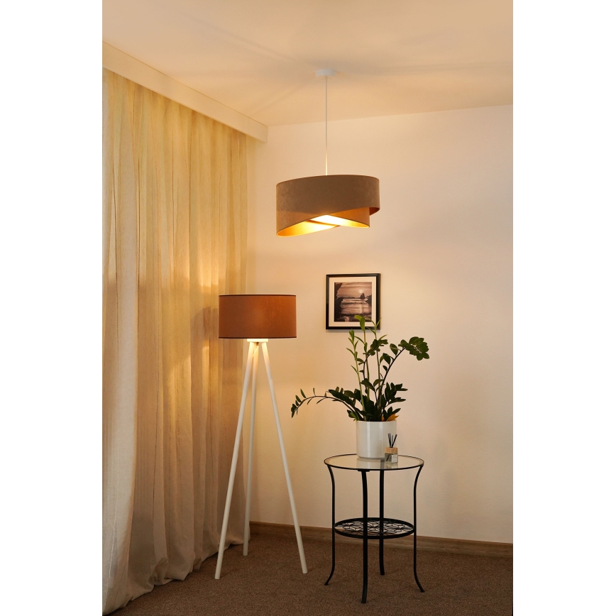 Brilagi - LED ljuskrona med textilsladd LYRA 1xE27/15W/230V brun/guld