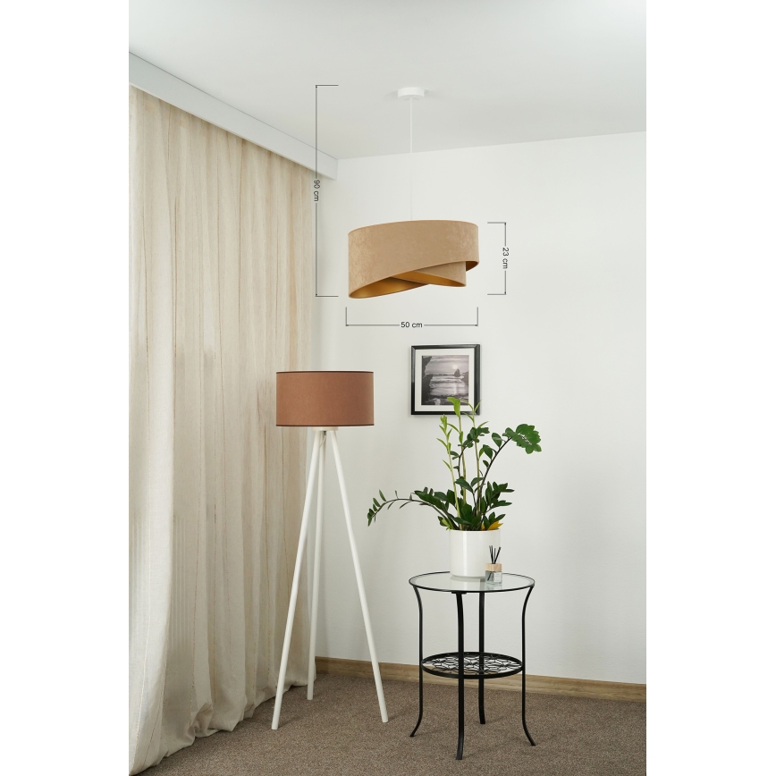 Brilagi - LED ljuskrona med textilsladd LYRA 1xE27/15W/230V brun/guld