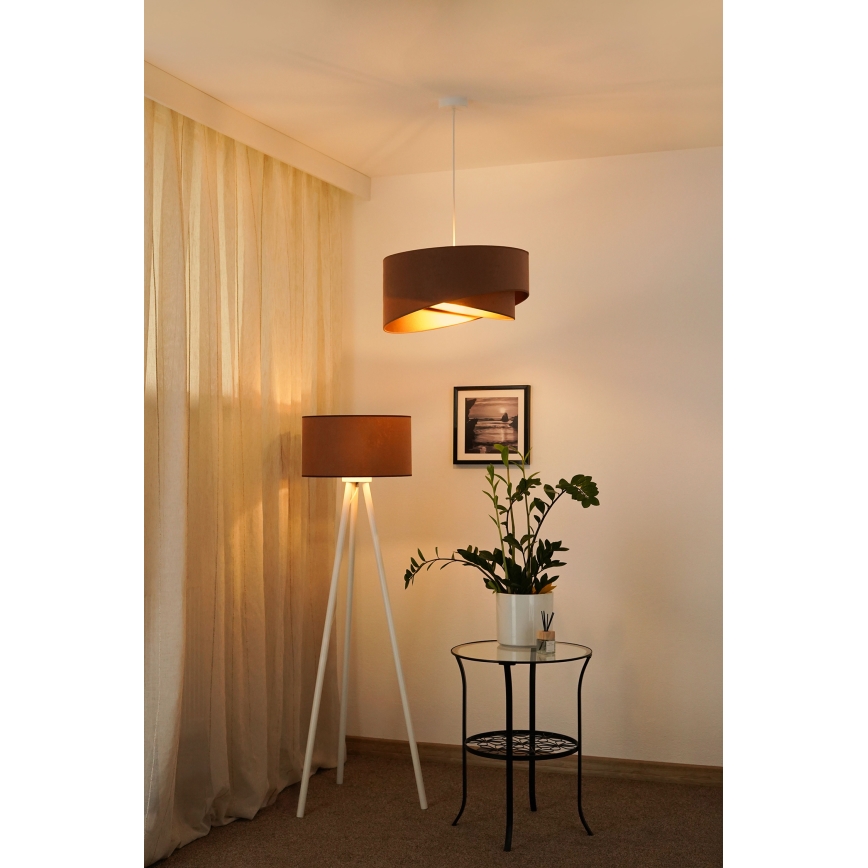 Brilagi - LED ljuskrona med textilsladd LYRA 1xE27/15W/230V brun/guld