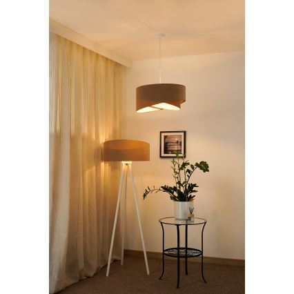 Brilagi - LED ljuskrona med textilsladd LYRA 1xE27/15W/230V brun/vit