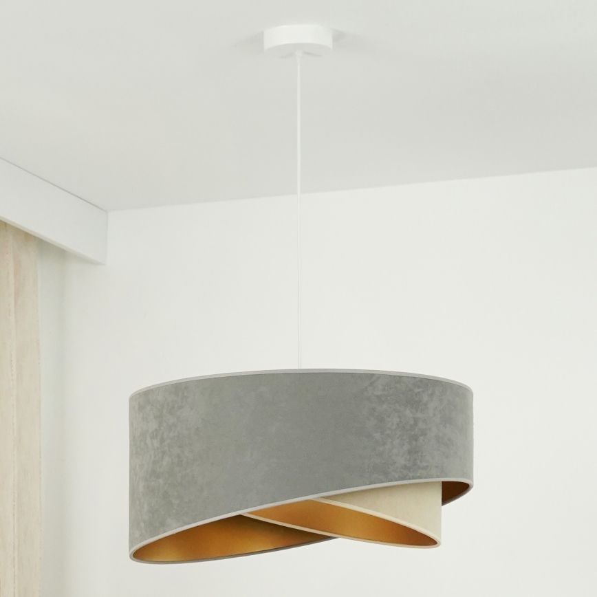 Brilagi - LED ljuskrona med textilsladd LYRA 1xE27/15W/230V grå/beige/guld