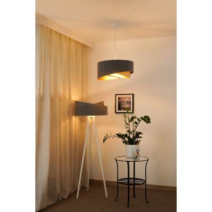 Brilagi - LED ljuskrona med textilsladd LYRA 1xE27/15W/230V grå/beige/guld