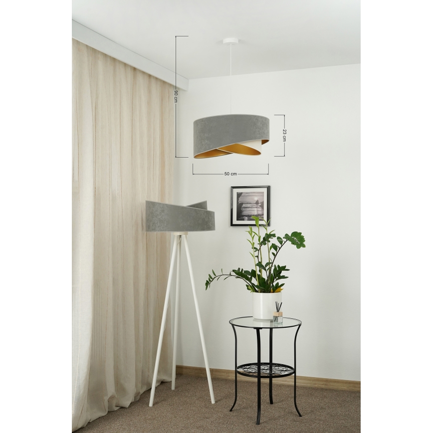 Brilagi - LED ljuskrona med textilsladd LYRA 1xE27/15W/230V grå/grädde/guld