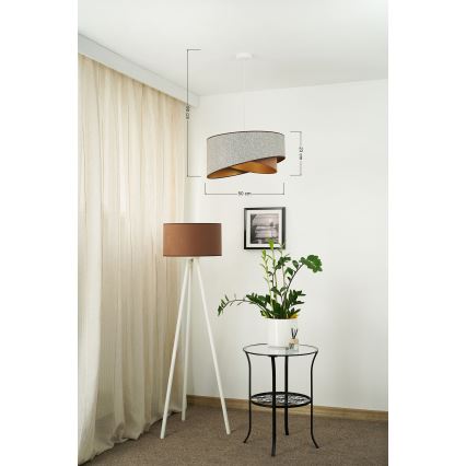 Brilagi - LED ljuskrona med textilsladd LYRA 1xE27/15W/230V grå/grädde/guld