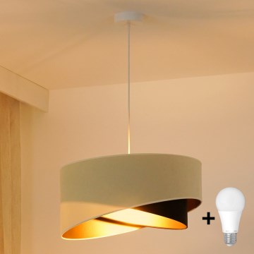 Brilagi - LED ljuskrona med textilsladd LYRA 1xE27/15W/230V grädde/svart/guld