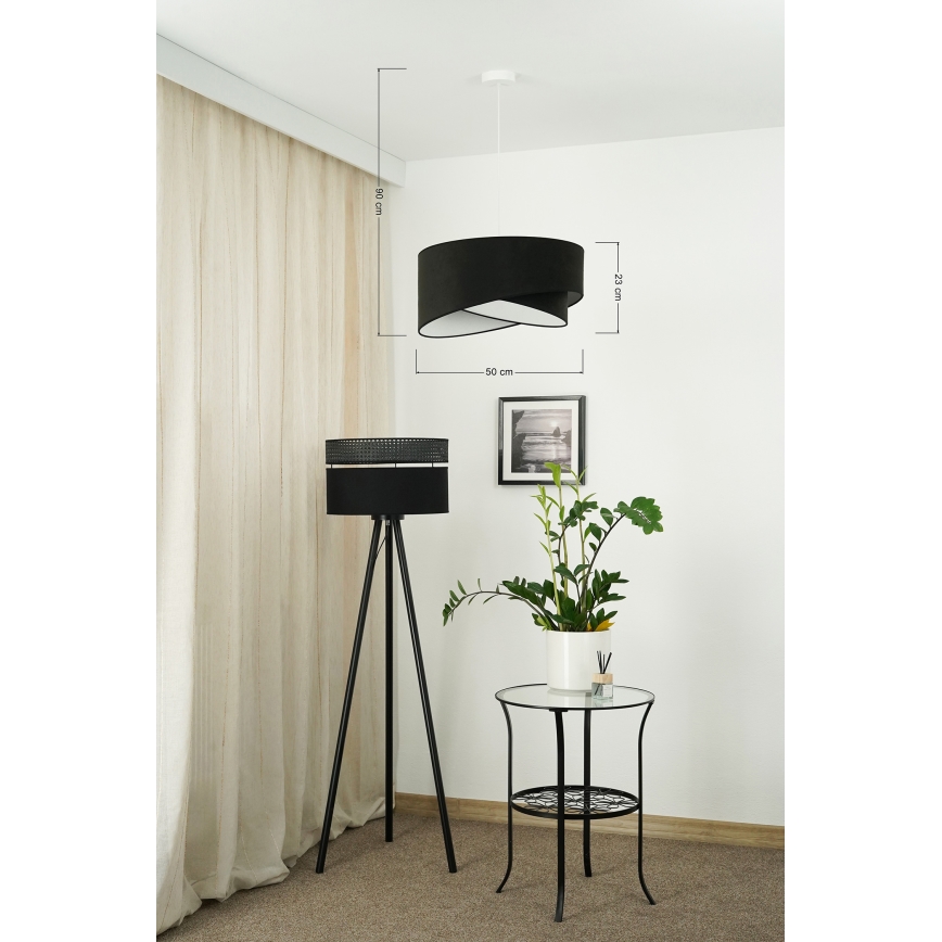 Brilagi - LED ljuskrona med textilsladd LYRA 1xE27/15W/230V svart/vit