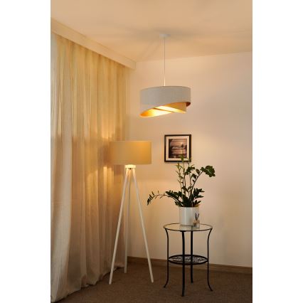 Brilagi - LED ljuskrona med textilsladd LYRA 1xE27/15W/230V vit/beige/guld