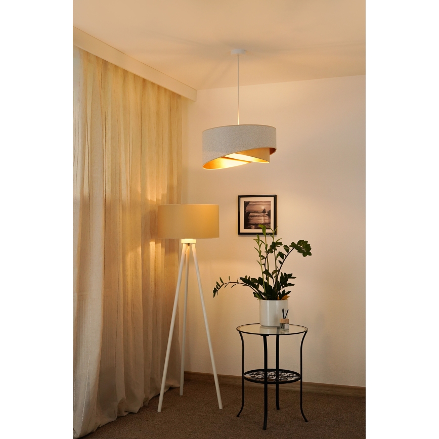 Brilagi - LED ljuskrona med textilsladd LYRA 1xE27/15W/230V vit/beige/guld