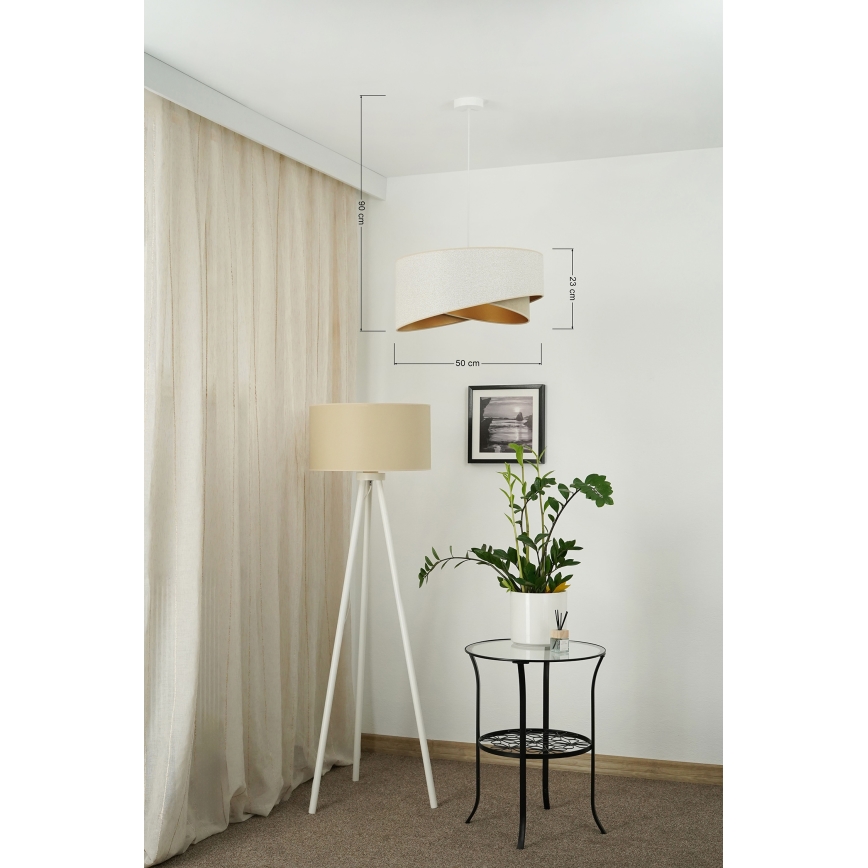 Brilagi - LED ljuskrona med textilsladd LYRA 1xE27/15W/230V vit/beige/guld
