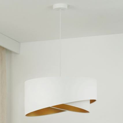 Brilagi - LED ljuskrona med textilsladd LYRA 1xE27/15W/230V vit/guld