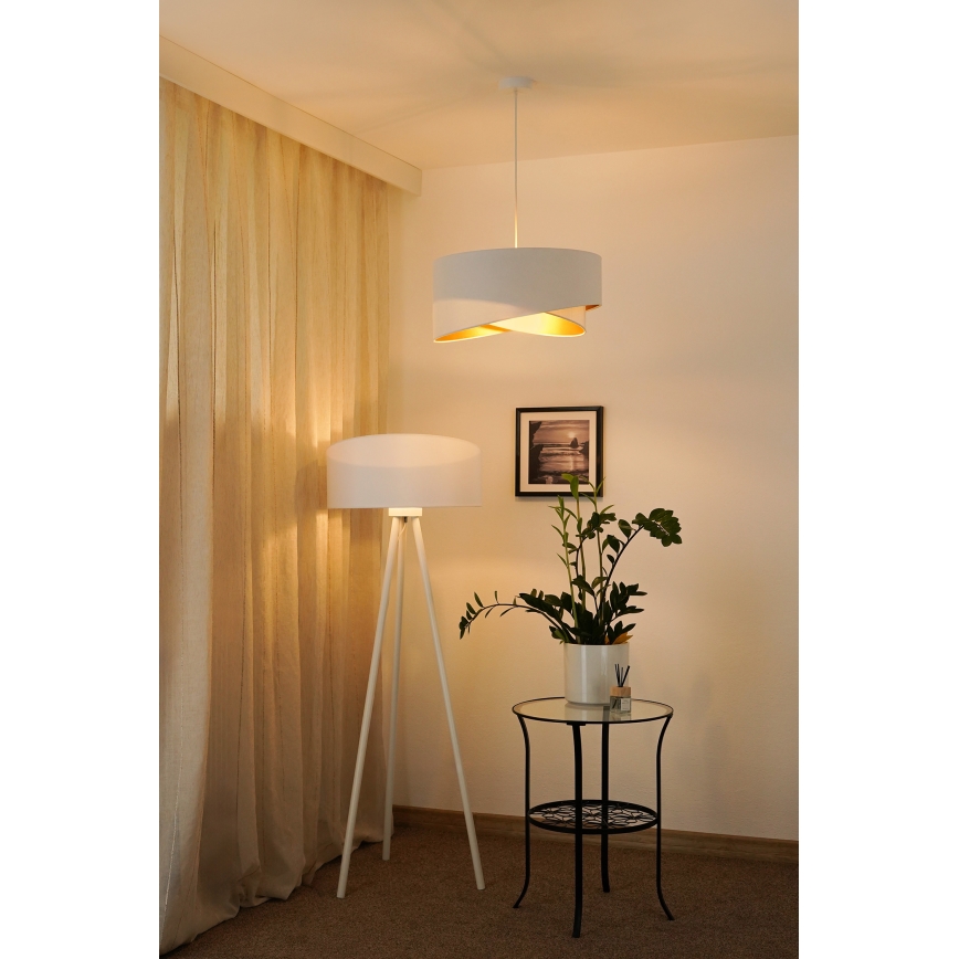 Brilagi - LED ljuskrona med textilsladd LYRA 1xE27/15W/230V vit/guld