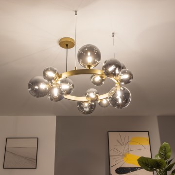 Brilagi - LED ljuskrona med textilsladd MILLA 15xG9/3W/230V guld/rökig