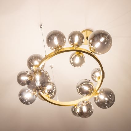 Brilagi - LED ljuskrona med textilsladd MILLA 15xG9/3W/230V guld/rökig