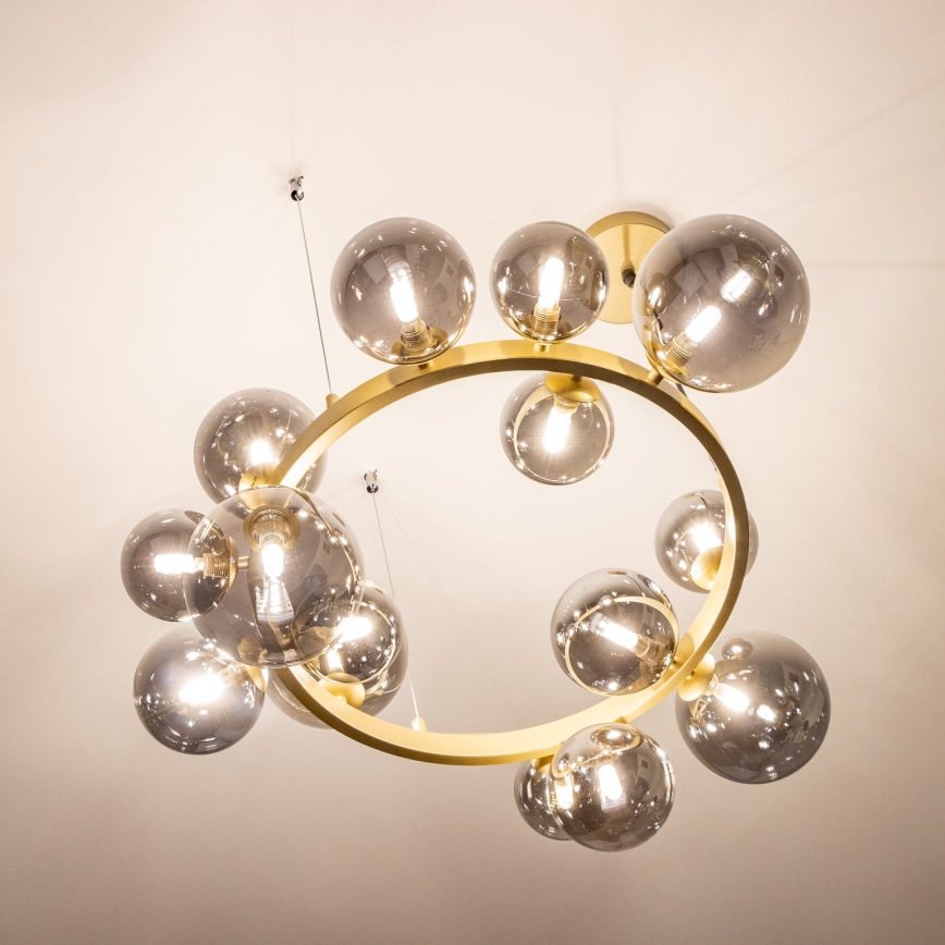Brilagi - LED ljuskrona med textilsladd MILLA 15xG9/3W/230V guld/rökig
