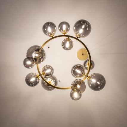 Brilagi - LED ljuskrona med textilsladd MILLA 15xG9/3W/230V guld/rökig