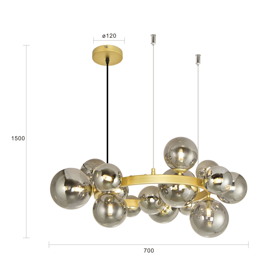 Brilagi - LED ljuskrona med textilsladd MILLA 15xG9/3W/230V guld/rökig