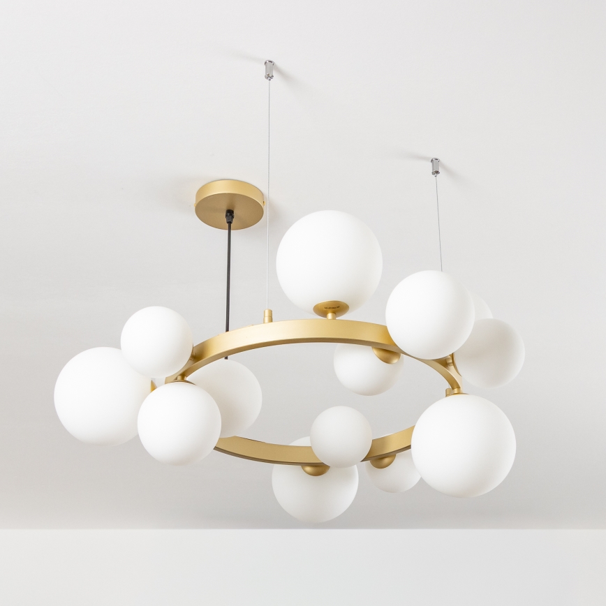 Brilagi - LED ljuskrona med textilsladd MILLA 15xG9/3W/230V guld/vit