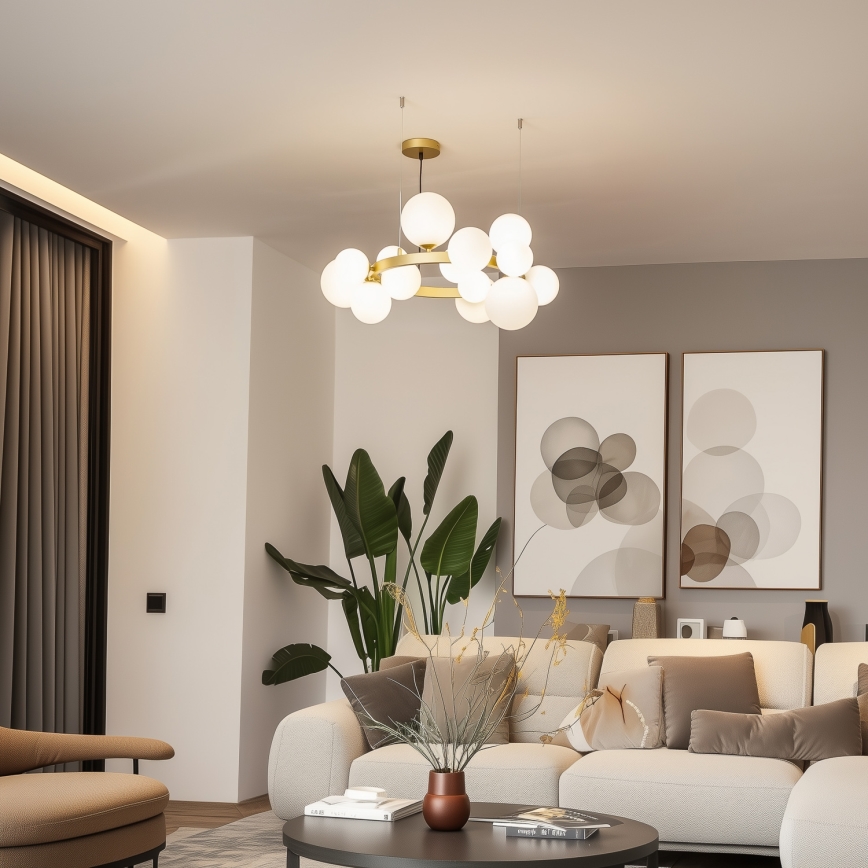 Brilagi - LED ljuskrona med textilsladd MILLA 15xG9/3W/230V guld/vit