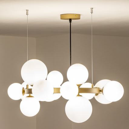 Brilagi - LED ljuskrona med textilsladd MILLA 15xG9/3W/230V guld/vit