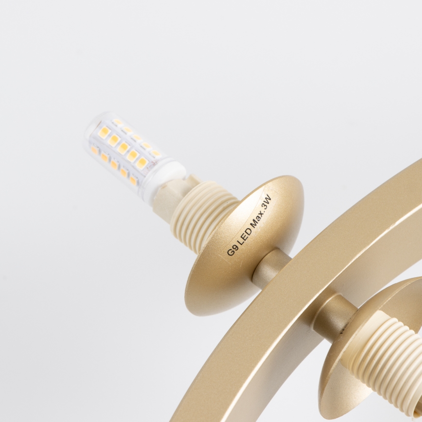 Brilagi - LED ljuskrona med textilsladd MILLA 15xG9/3W/230V guld/vit