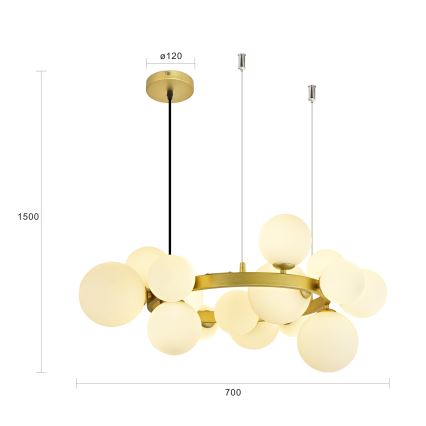 Brilagi - LED ljuskrona med textilsladd MILLA 15xG9/3W/230V guld/vit