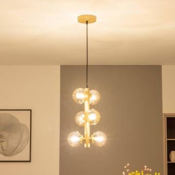 Brilagi - LED ljuskrona med textilsladd MILLA 6xG9/3W/230V guld