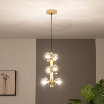 Brilagi - LED ljuskrona med textilsladd MILLA 6xG9/3W/230V guld/rökig