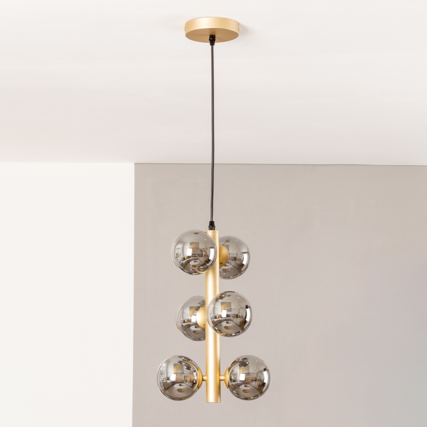 Brilagi - LED ljuskrona med textilsladd MILLA 6xG9/3W/230V guld/rökig