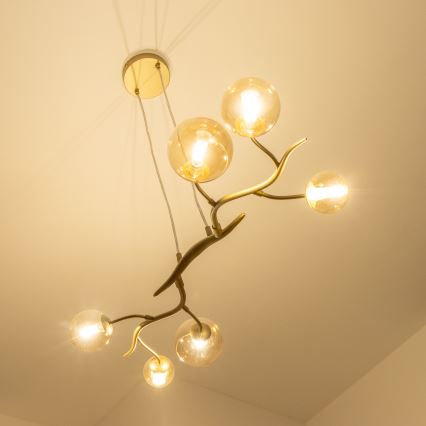 Brilagi - LED ljuskrona med textilsladd MISTEL 6xG9/3W/230V guld