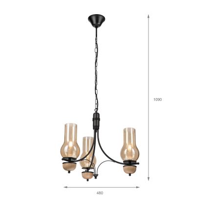 Brilagi - LED Ljuskrona på kedja COTTAGE 3xE14/40W/230V bok/brun