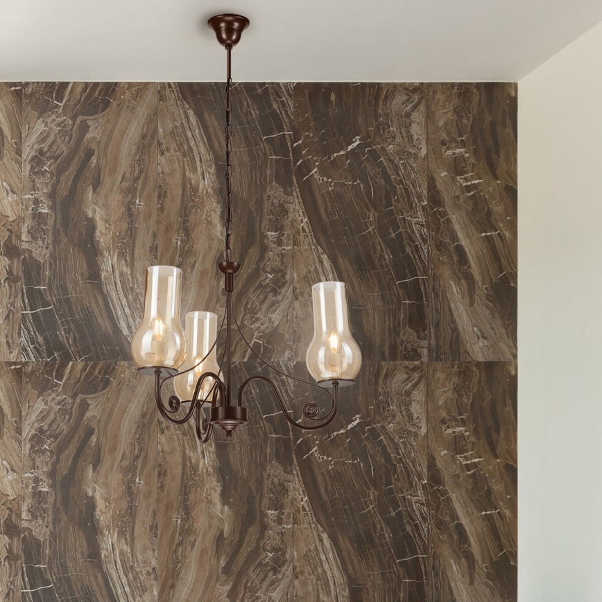 Brilagi - LED Ljuskrona på kedja COTTAGE 3xE14/40W/230V brun