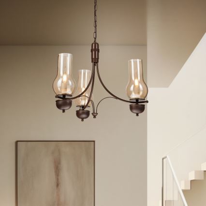 Brilagi - LED Ljuskrona på kedja COTTAGE 3xE14/40W/230V brun