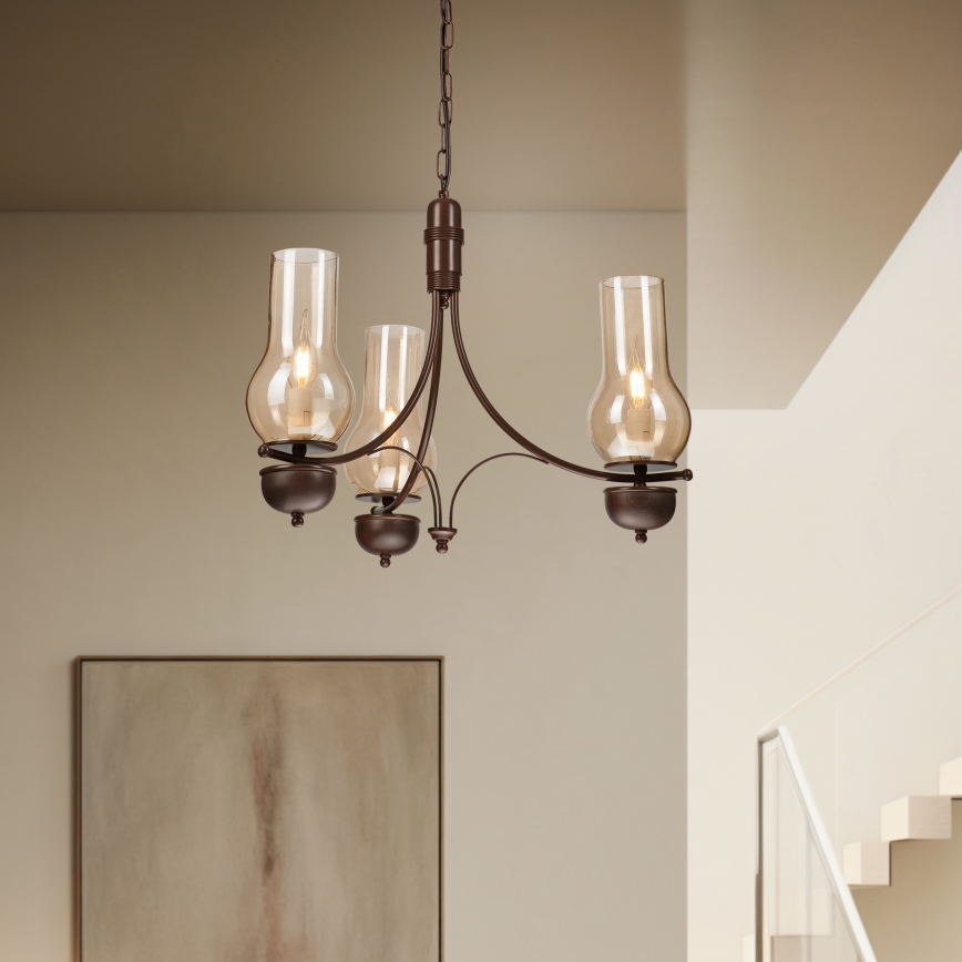 Brilagi - LED Ljuskrona på kedja COTTAGE 3xE14/40W/230V brun