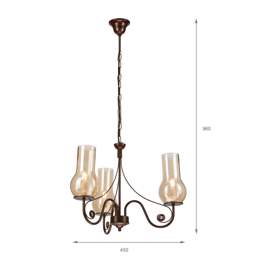 Brilagi - LED Ljuskrona på kedja COTTAGE 3xE14/40W/230V brun