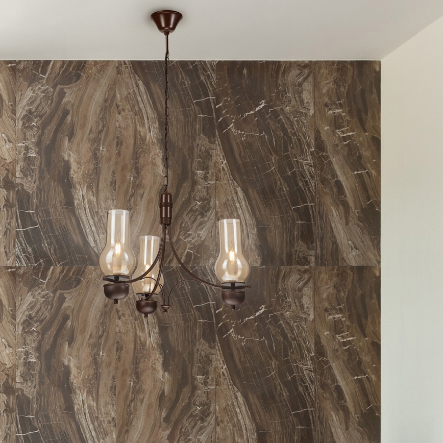 Brilagi - LED Ljuskrona på kedja COTTAGE 3xE14/40W/230V ek/brun