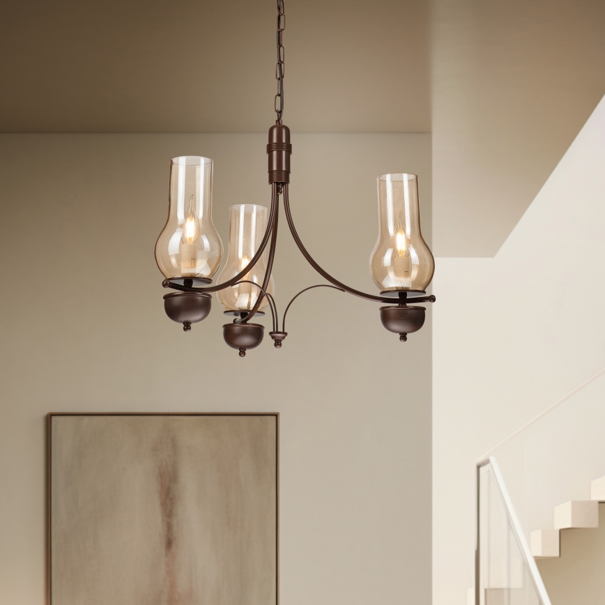 Brilagi - LED Ljuskrona på kedja COTTAGE 3xE14/40W/230V ek/brun