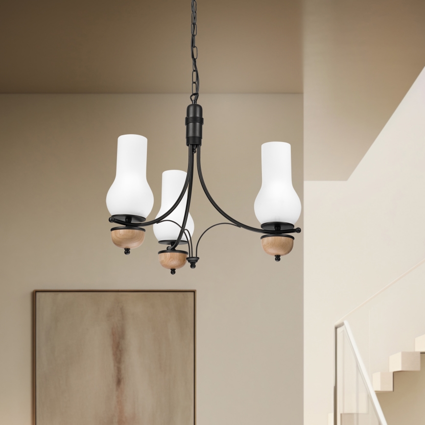 Brilagi - LED-ljuskrona på kedja COTTAGE 3xE14/40W/230V ek/svart/vit