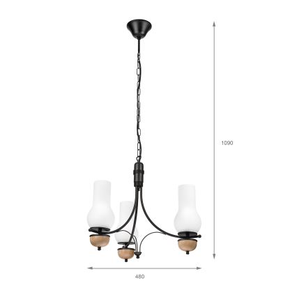 Brilagi - LED-ljuskrona på kedja COTTAGE 3xE14/40W/230V ek/svart/vit
