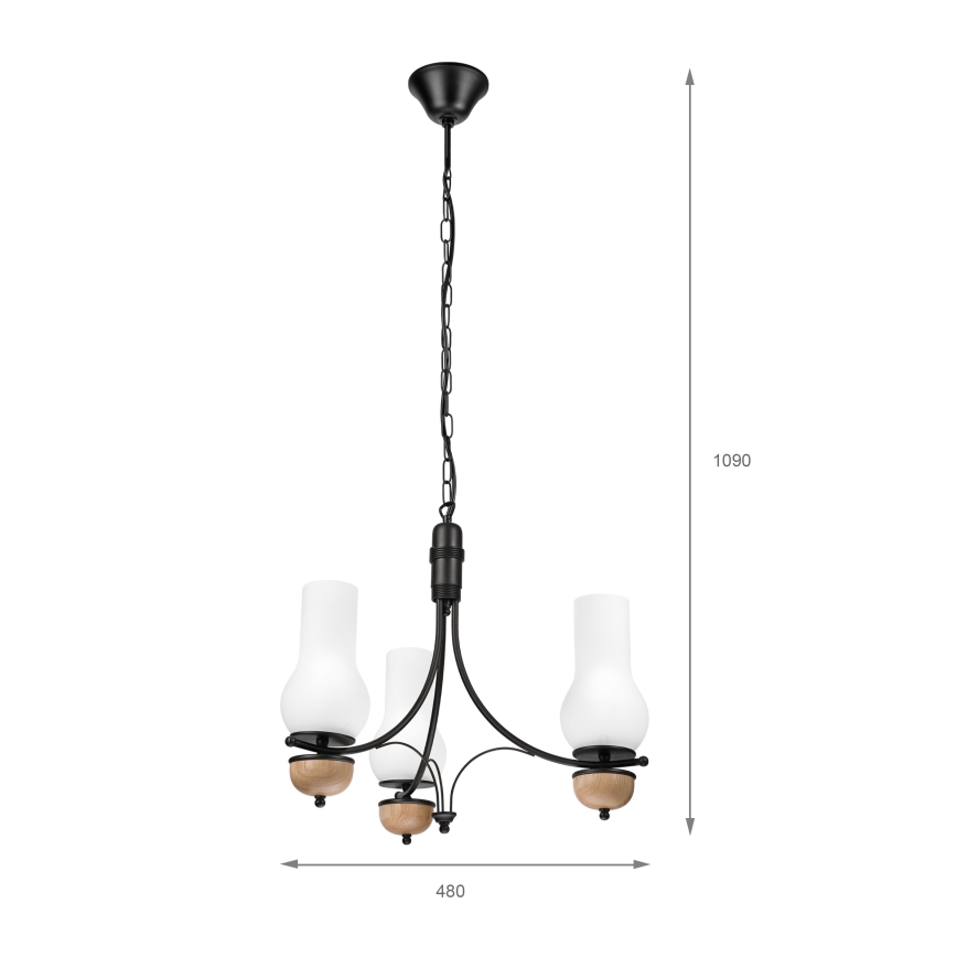 Brilagi - LED-ljuskrona på kedja COTTAGE 3xE14/40W/230V ek/svart/vit