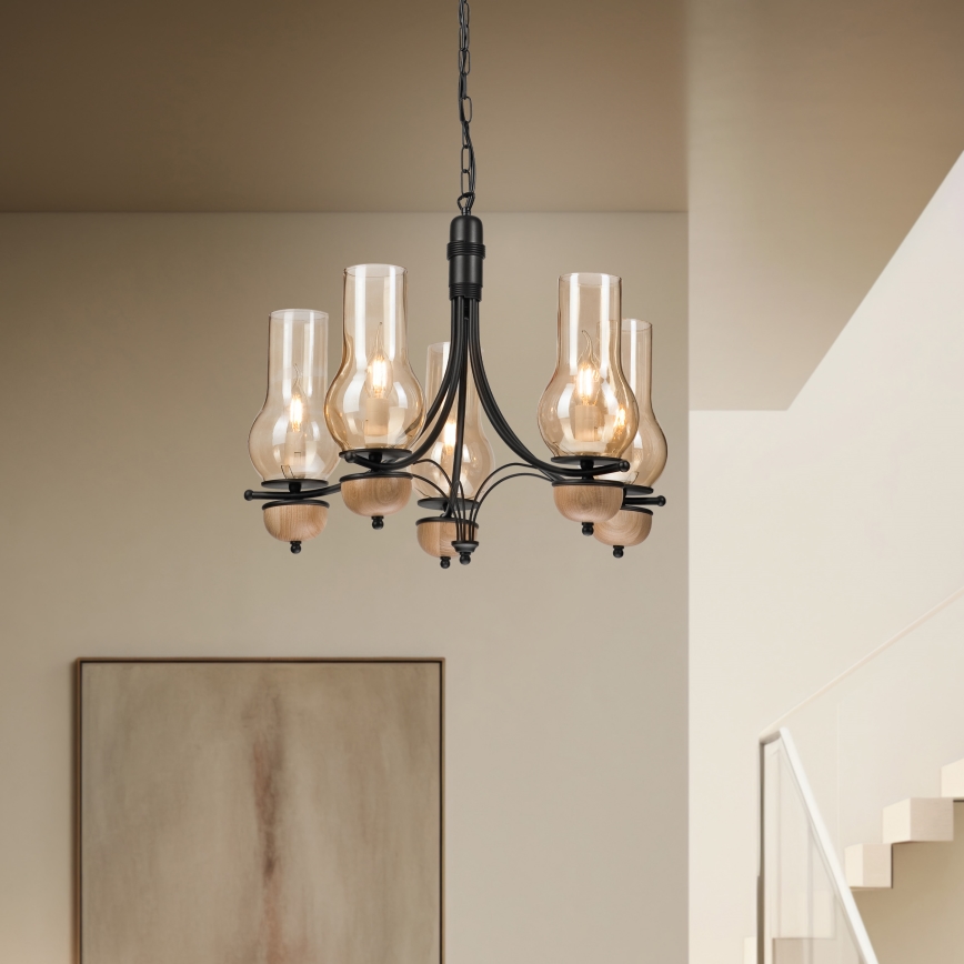 Brilagi - LED Ljuskrona på kedja COTTAGE 5xE14/40W/230V bok/brun