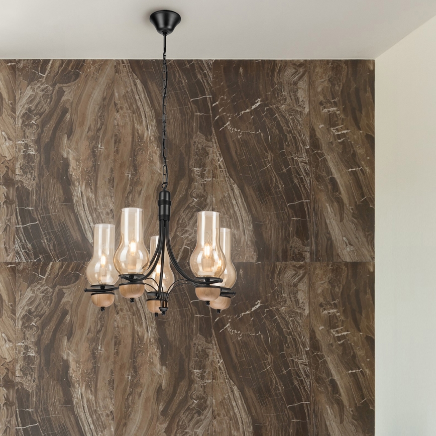 Brilagi - LED Ljuskrona på kedja COTTAGE 5xE14/40W/230V bok/brun