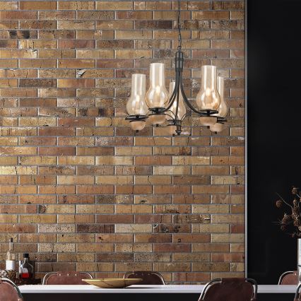 Brilagi - LED Ljuskrona på kedja COTTAGE 5xE14/40W/230V bok/brun