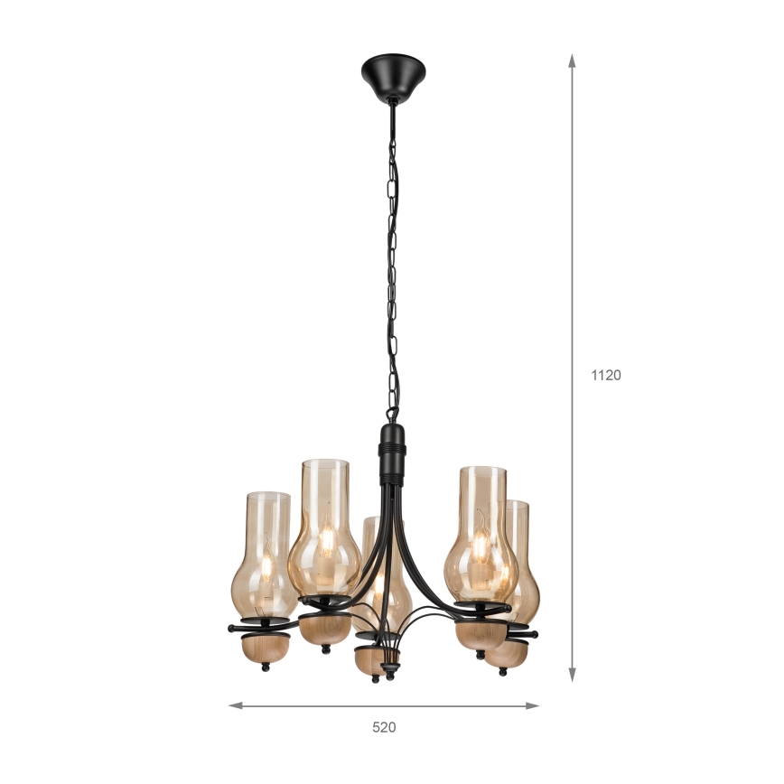 Brilagi - LED Ljuskrona på kedja COTTAGE 5xE14/40W/230V bok/brun