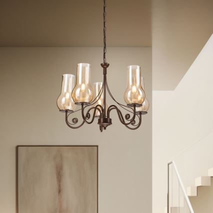 Brilagi - LED Ljuskrona på kedja COTTAGE 5xE14/40W/230V brun