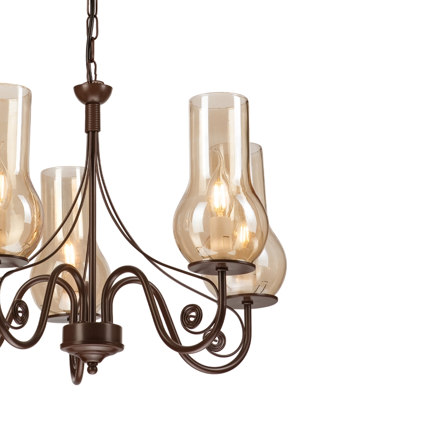 Brilagi - LED Ljuskrona på kedja COTTAGE 5xE14/40W/230V brun