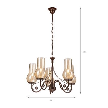 Brilagi - LED Ljuskrona på kedja COTTAGE 5xE14/40W/230V brun