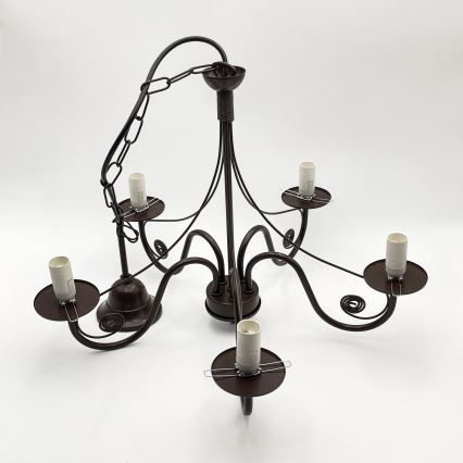 Brilagi - LED Ljuskrona på kedja COTTAGE 5xE14/40W/230V brun/vit