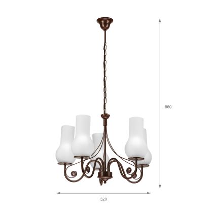 Brilagi - LED Ljuskrona på kedja COTTAGE 5xE14/40W/230V brun/vit